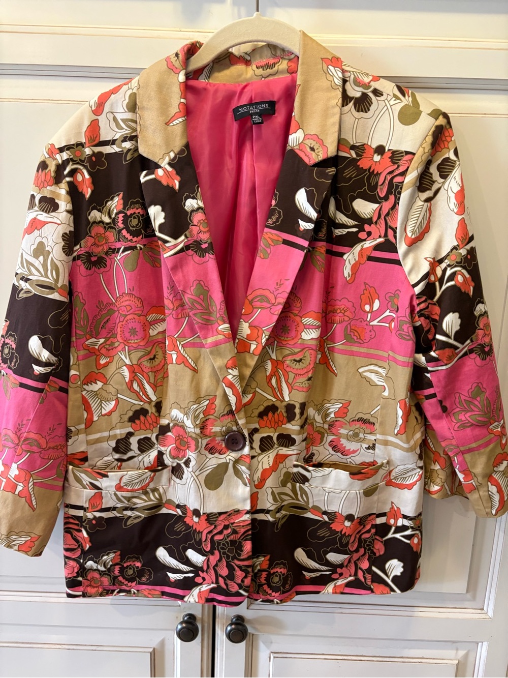 Notations Pink, Tan & Brown Floral Blazer Jacket PXL One Button